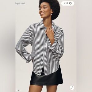 Maeve/Anthropologie The Shrunken Bennet Buttondown in Black/White Stripes S NWT